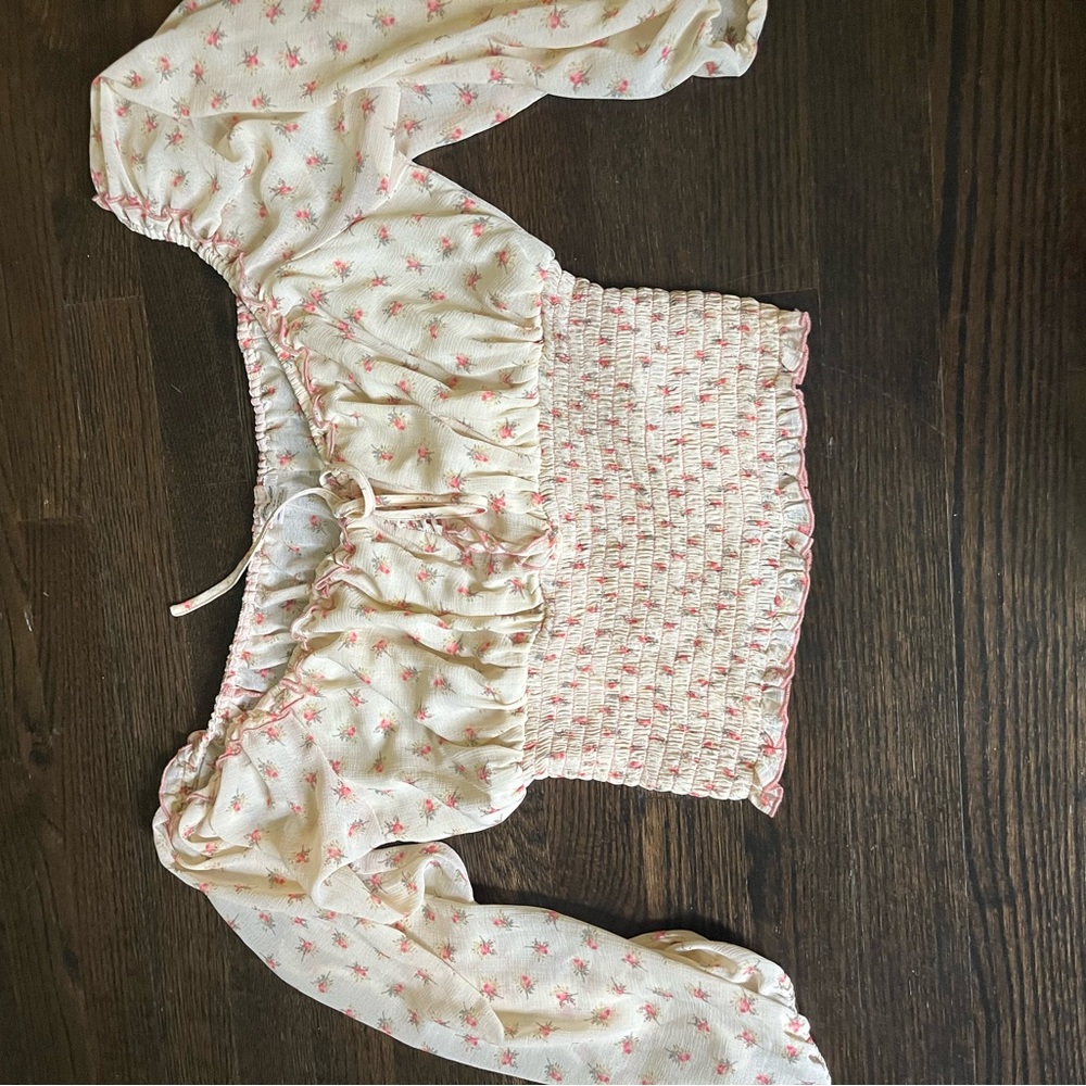 Urban Outfitters Cream and Pink Floral Top